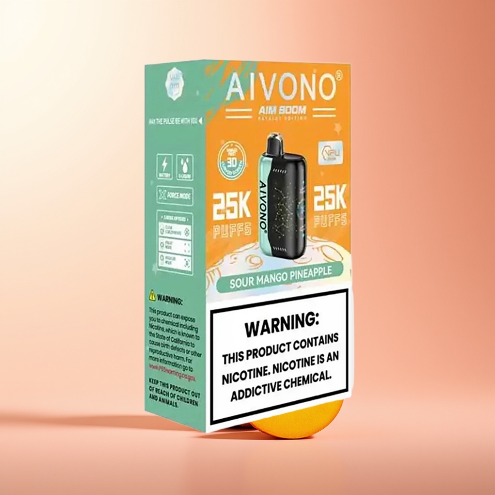 Aivono Aim Boom 25000 Puffs Mango Piña Ácido Sin Nicotina Tipo-C Recargable