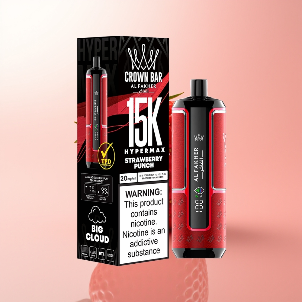 Al Fakher Crown Bar 15K Hypermax Fresa Golpe Compacto Ligero