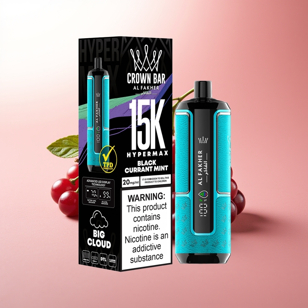Al Fakher Crown Bar 15K Hypermax Menta Grosella Negra Hipermax Portátil 22ml