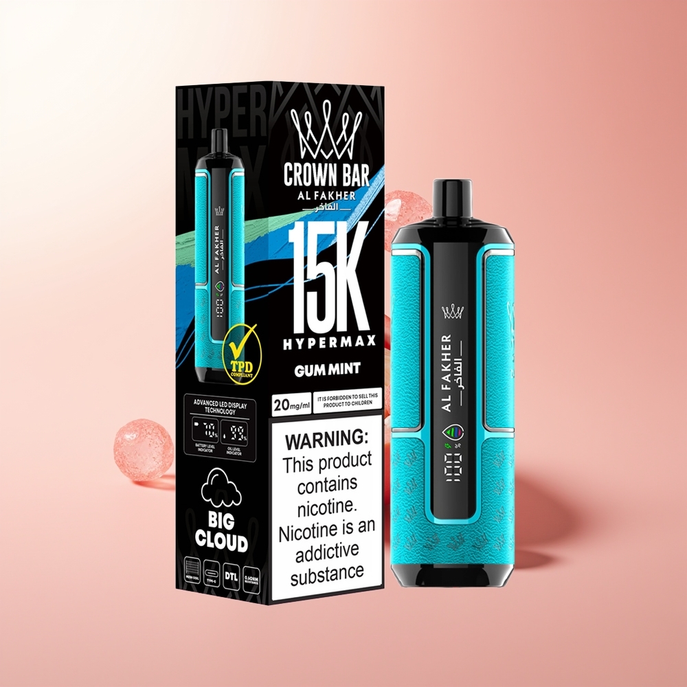 Al Fakher Crown Bar 15K Hypermax Menta de Chicle Hipermax Desechable con Batería y Tipo-C