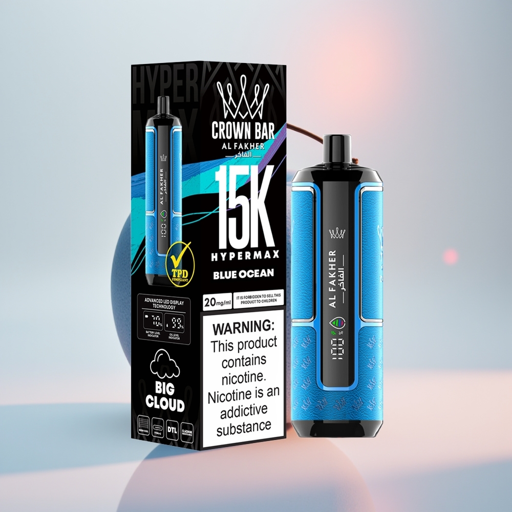 Al Fakher Crown Bar 15K Hypermax Océano Azul Compacto Portátil 22ml 600mAh