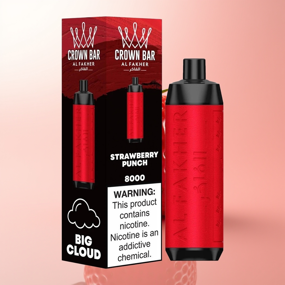 Al Fakher Crown Bar 8000 Crystal Fresa Golpeada con Batería 600mah y Resistencia 0.6 ohm