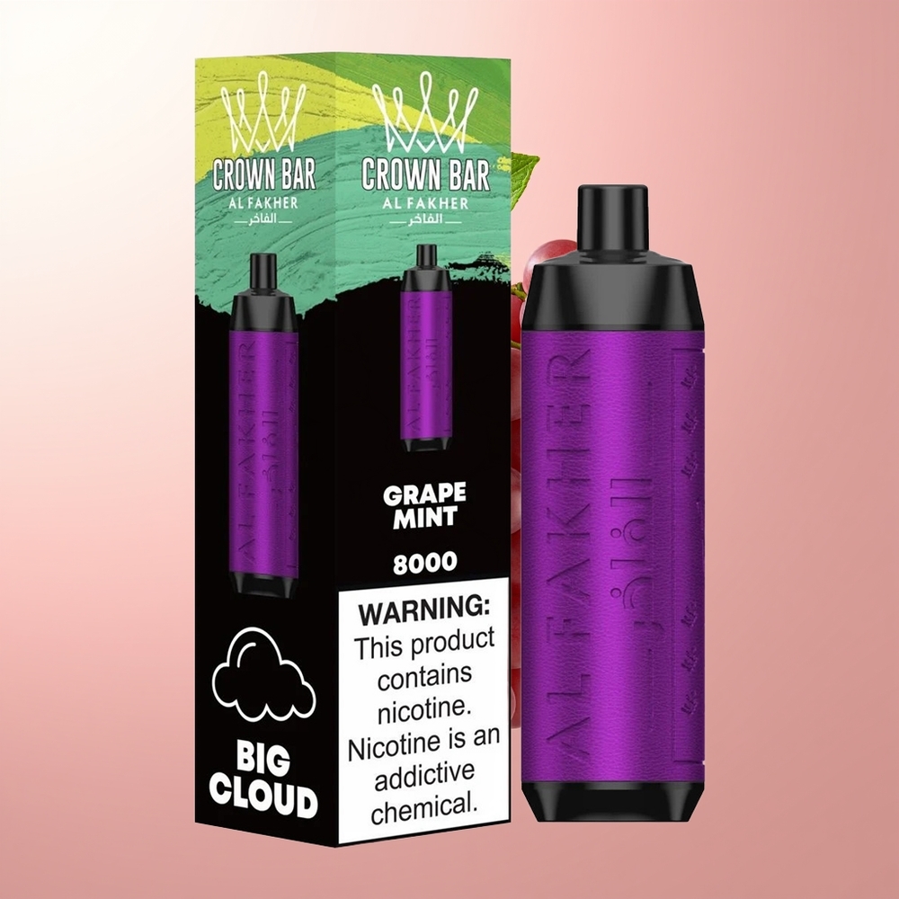 Al Fakher Crown Bar 8000 Crystal Menta Uva Cristal con Batería Recargable y Resistencia Baja