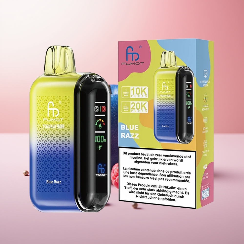Fumot Tornado 20000 Puffs Azul Frambuesa Doble Malla con Pantalla Inteligente