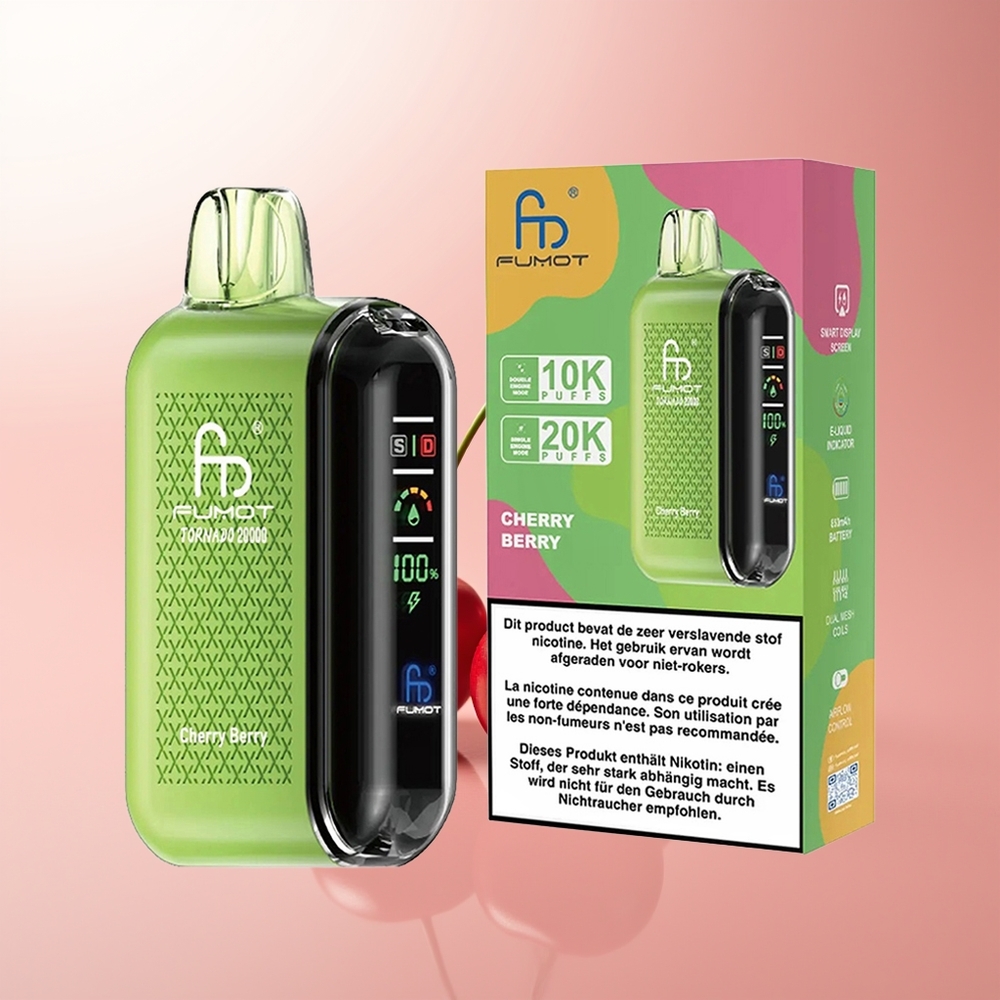 Fumot Tornado 20000 Puffs Cereza Baya Dual Motor Inteligente