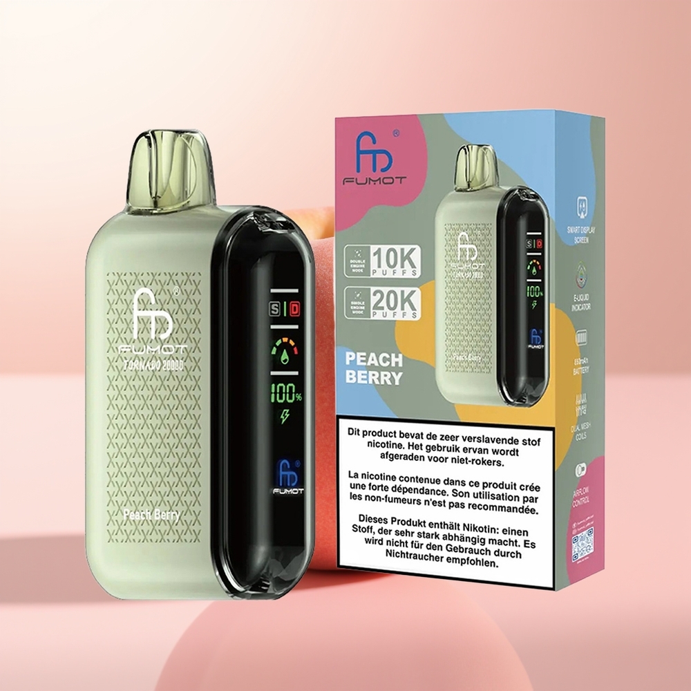 Fumot Tornado 20000 Puffs Durazno Baya Dual Coil Inteligente