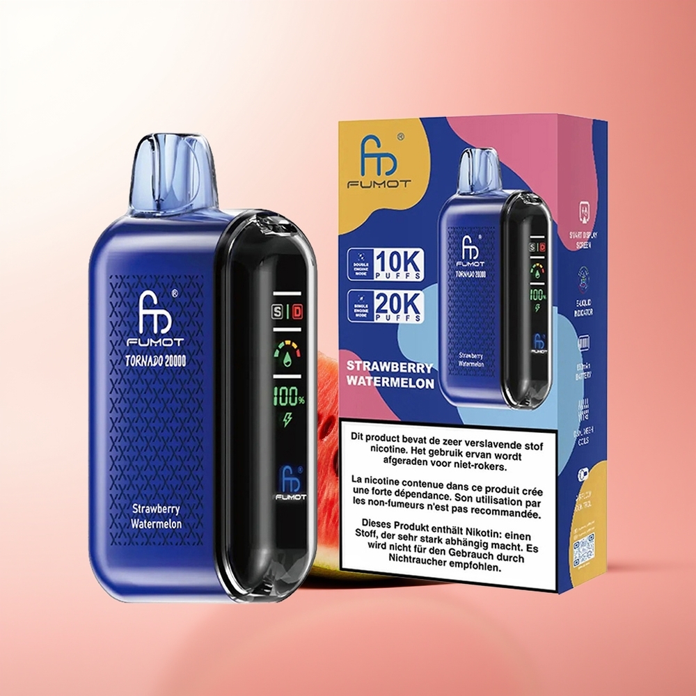 Fumot Tornado 20000 Puffs Fresa Sandía Dual Malla Pantalla Inteligente