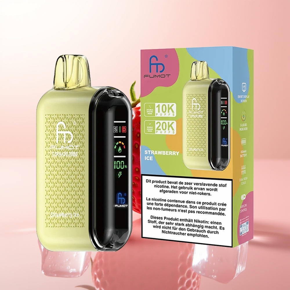 Fumot Tornado 20000 Puffs Helado de Fresa con Doble Malla y Pantalla Inteligente