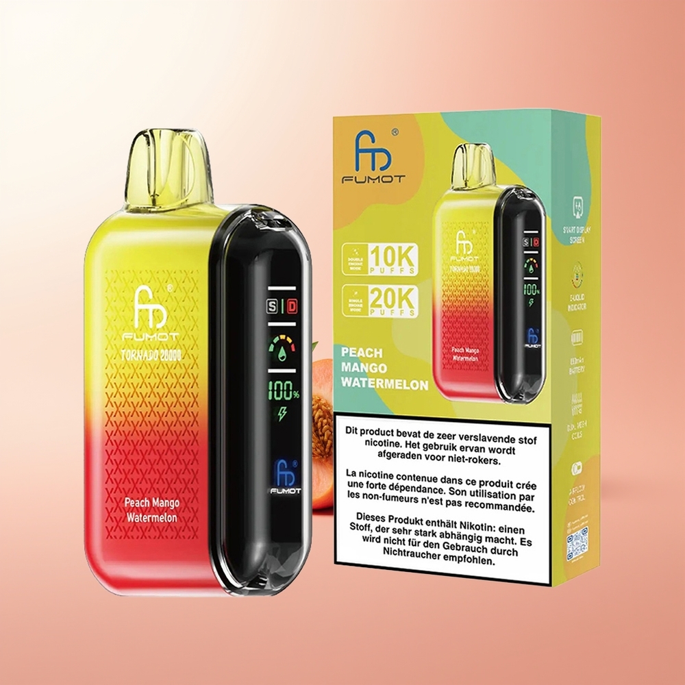 Fumot Tornado 20000 Puffs Melocotón Mango Sandía con Batería Recargable y Control de Flujo de Aire