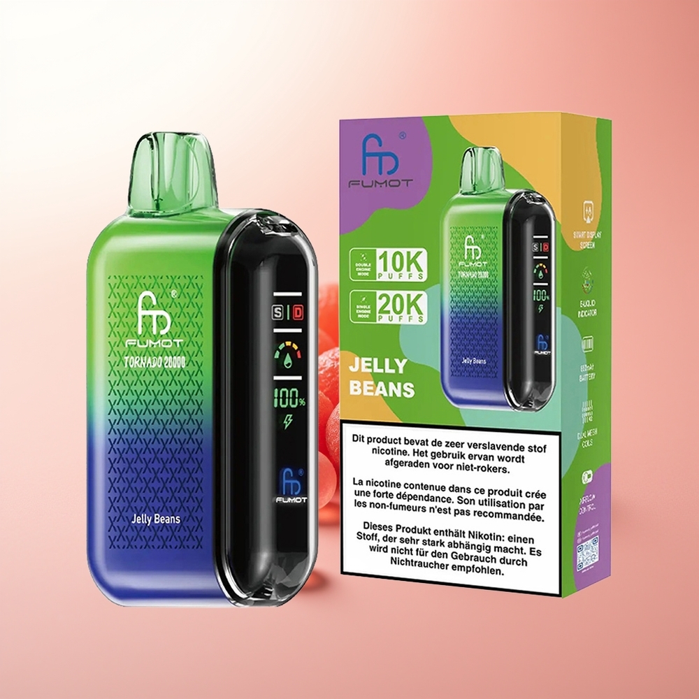 Fumot Tornado 20000 Puffs Tornado de Frijoles de Jalea con Bobina Dual y Pantalla Inteligente