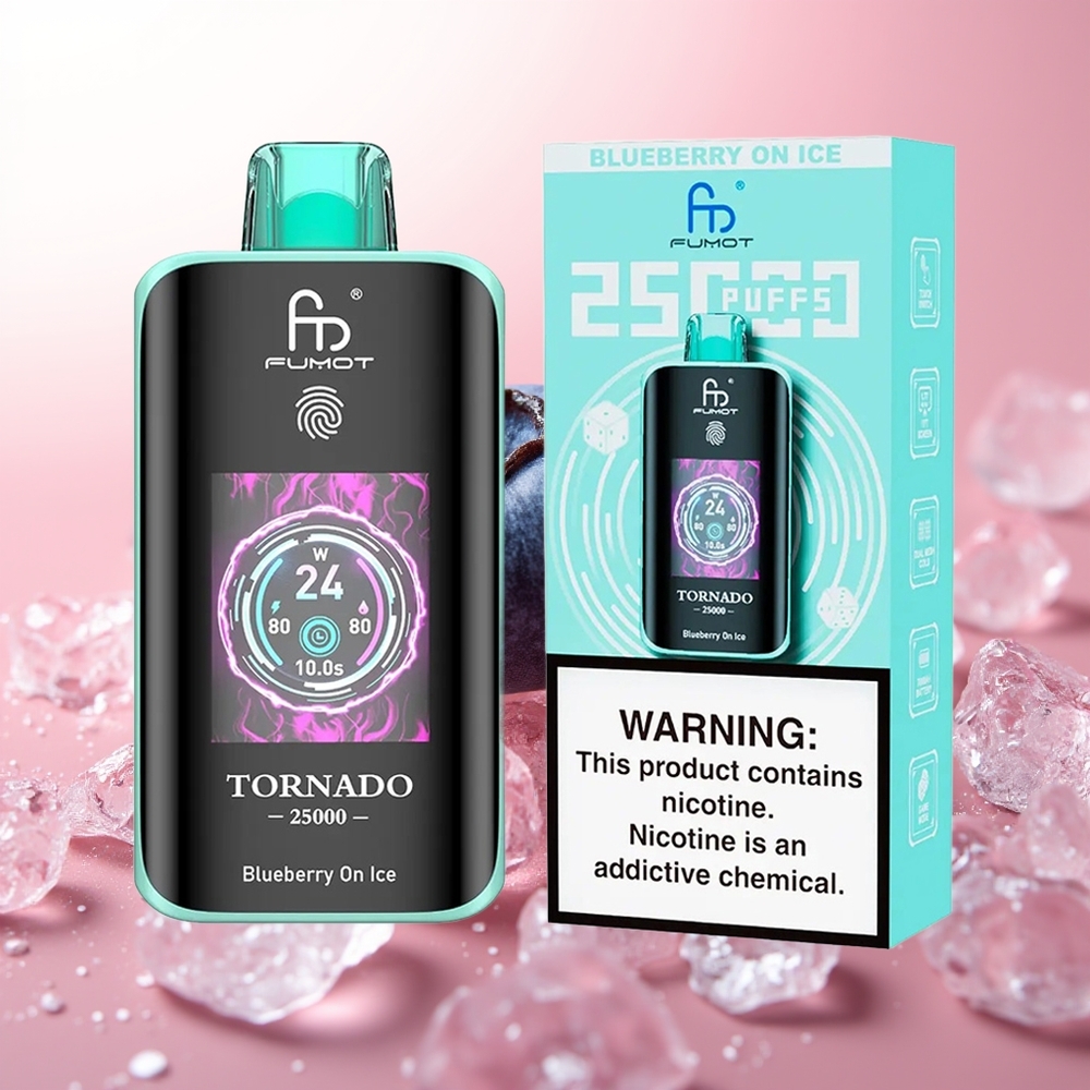 Fumot Tornado 25000 Puffs Arándano en Hielo con Pantalla HD y Batería Recargable