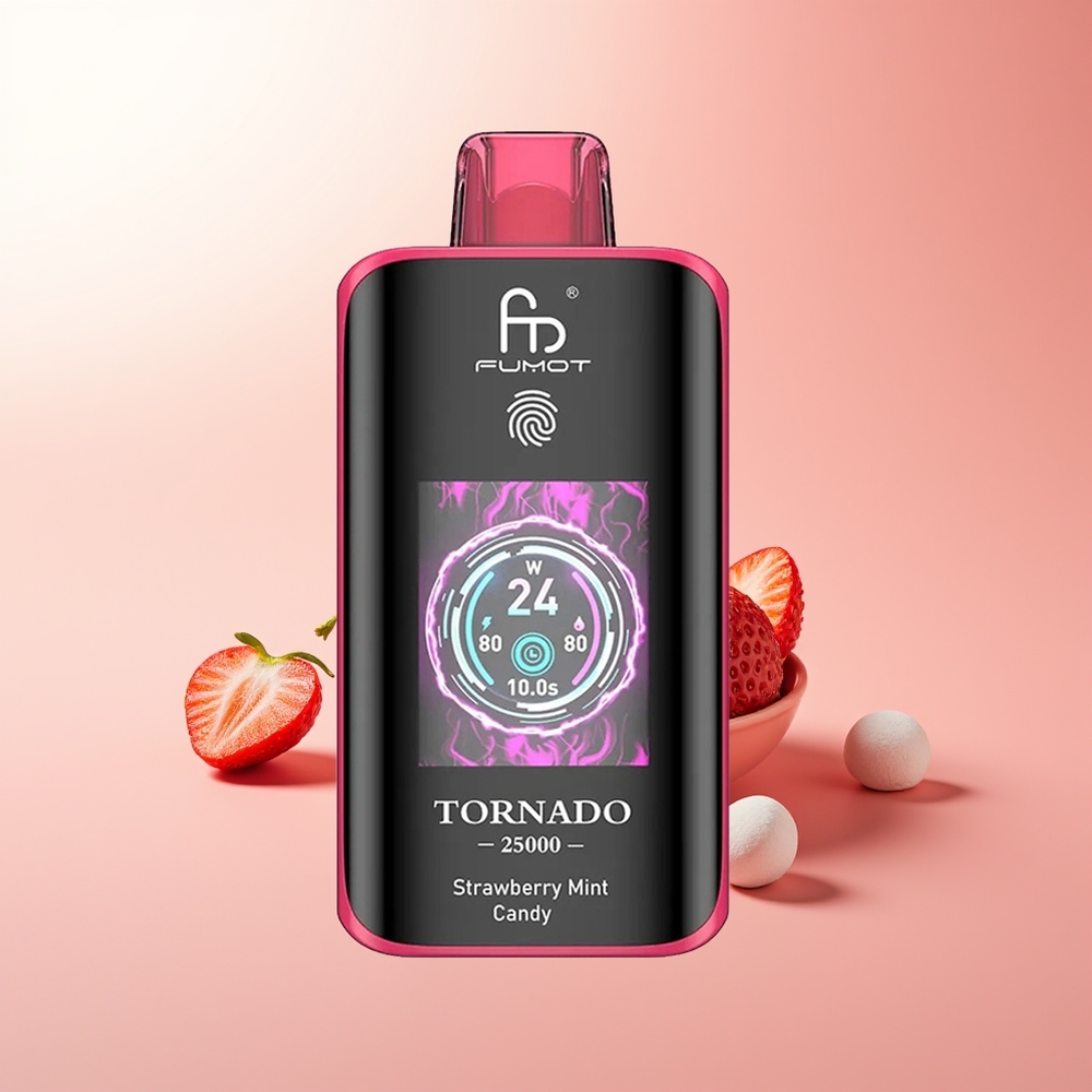 Fumot Tornado 25000 Puffs Dulce de Fresa y Menta con Pantalla HD y Batería Recargable
