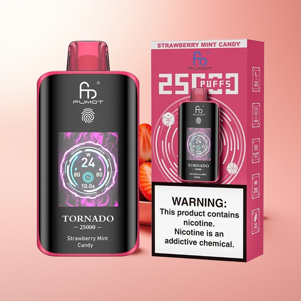 Fumot Tornado 25000 Puffs Dulce de Fresa y Menta con Pantalla HD y Batería Recargable