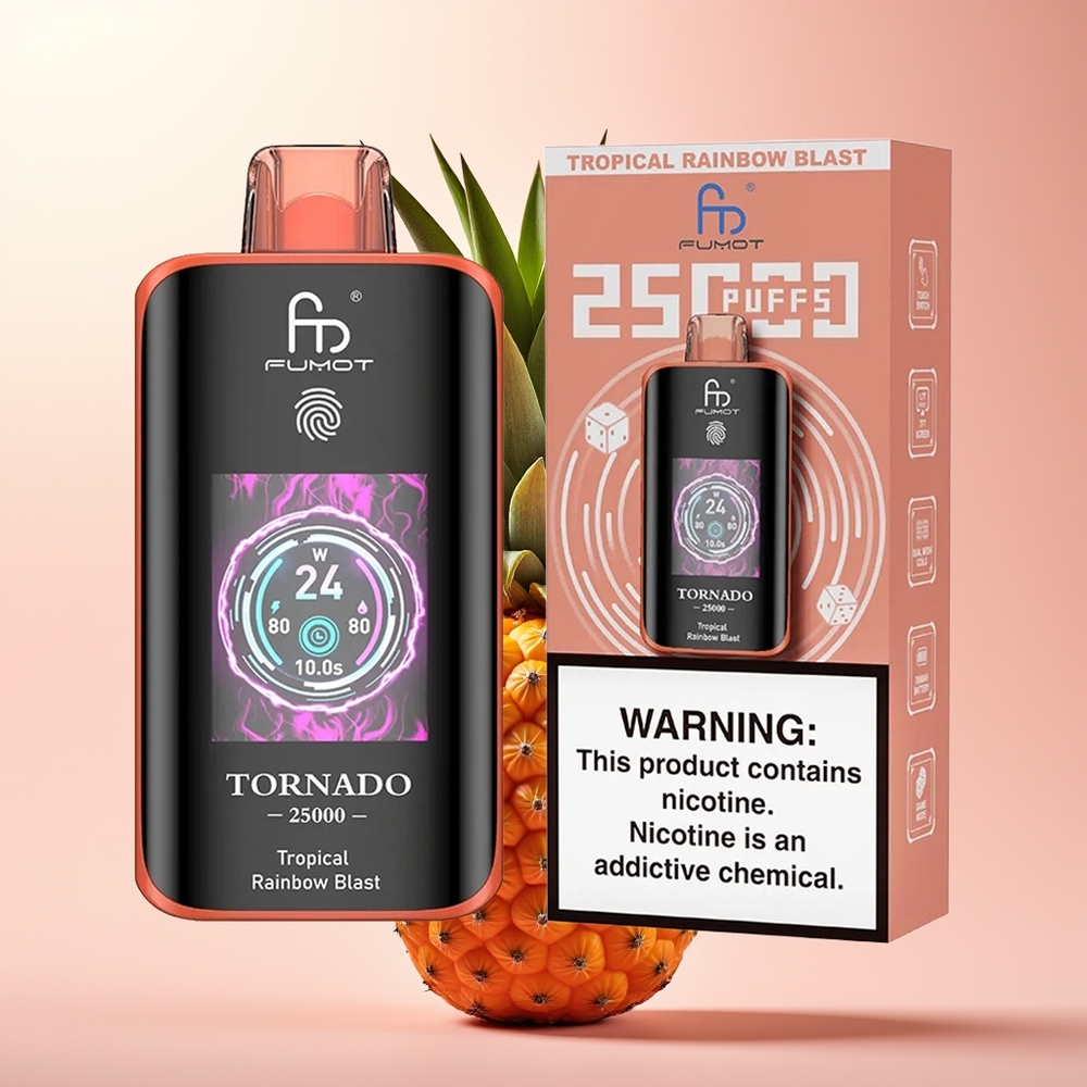 Fumot Tornado 25000 Puffs Explosión Arcoíris Tropical con Pantalla HD y Batería Recargable 700mAh
