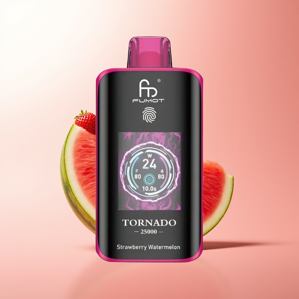 Fumot Tornado 25000 Puffs Fresa Sandía Pantalla HD Batería Recargable 700mAh