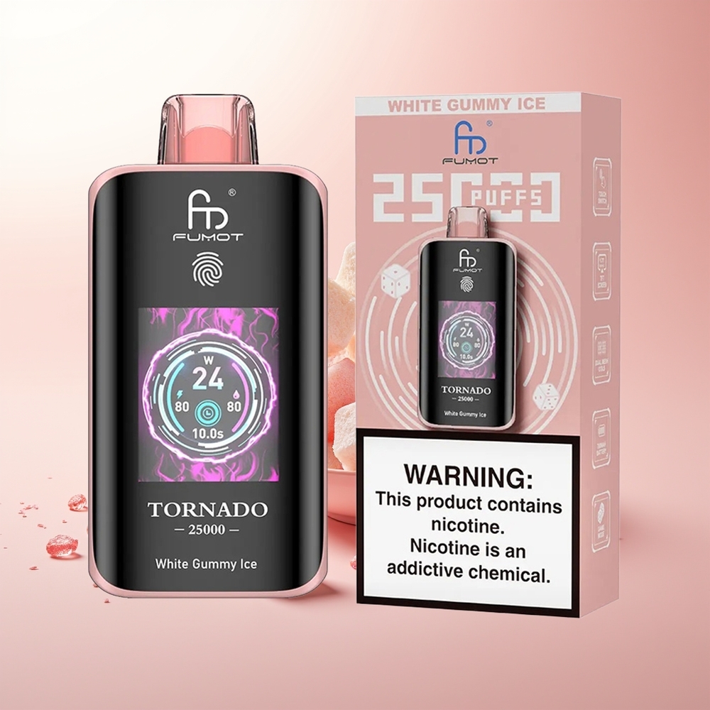 Fumot Tornado 25000 Puffs Hielo de Gomita Blanca con Pantalla HD y Batería Recargable