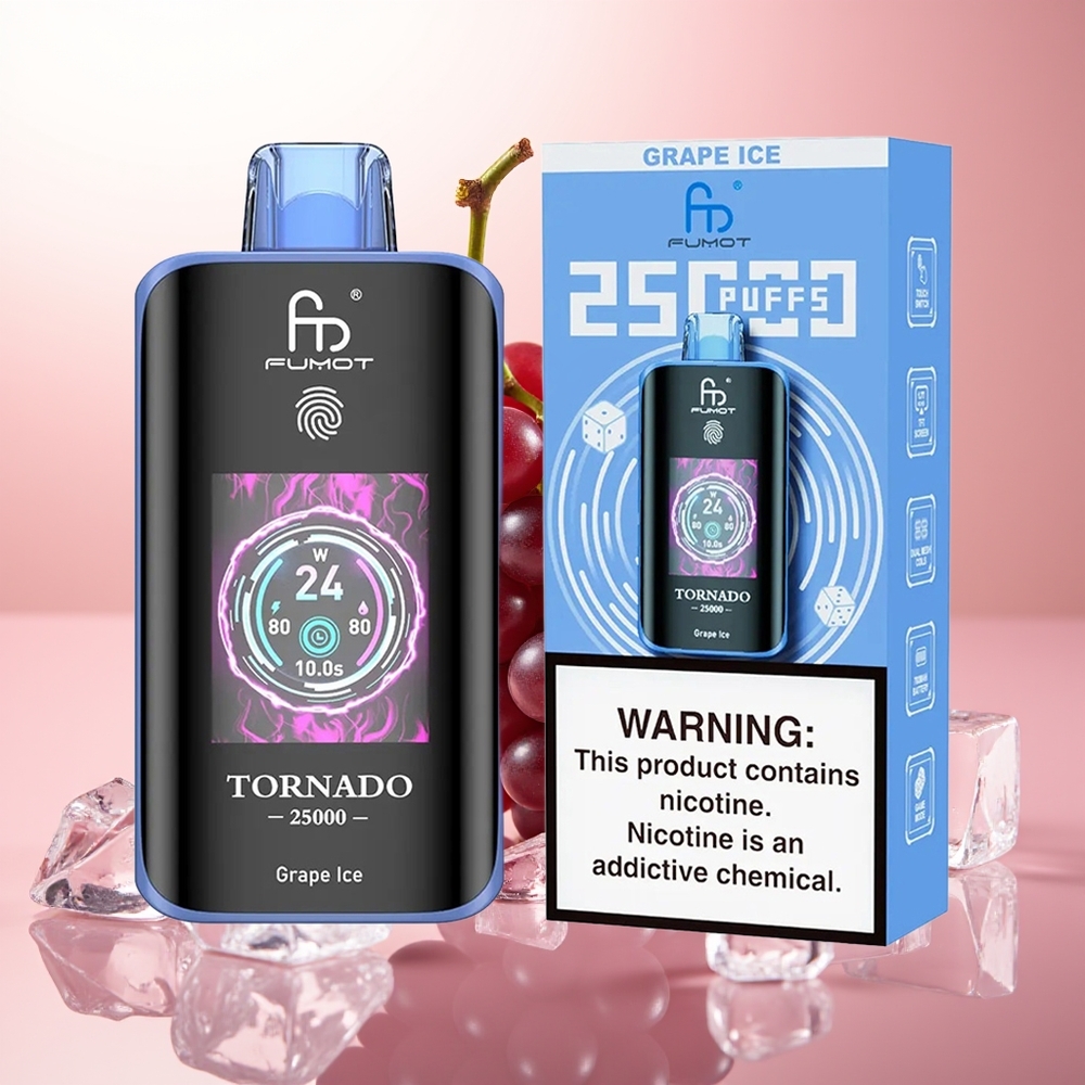 Fumot Tornado 25000 Puffs Hielo de Uva con Pantalla HD y Batería Recargable