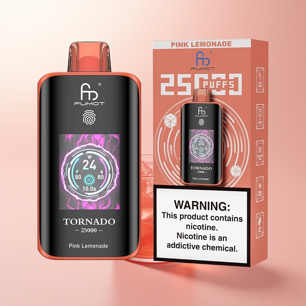 Fumot Tornado 25000 Puffs Limón Rosa Pantalla HD Batería 700mAh