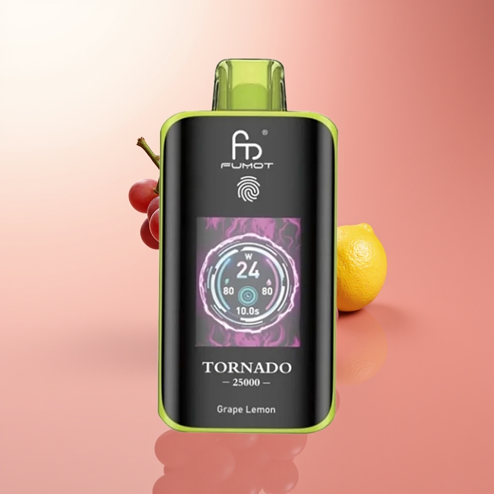 Fumot Tornado 25000 Puffs Limonada de Uva Pantalla HD Batería Recargable