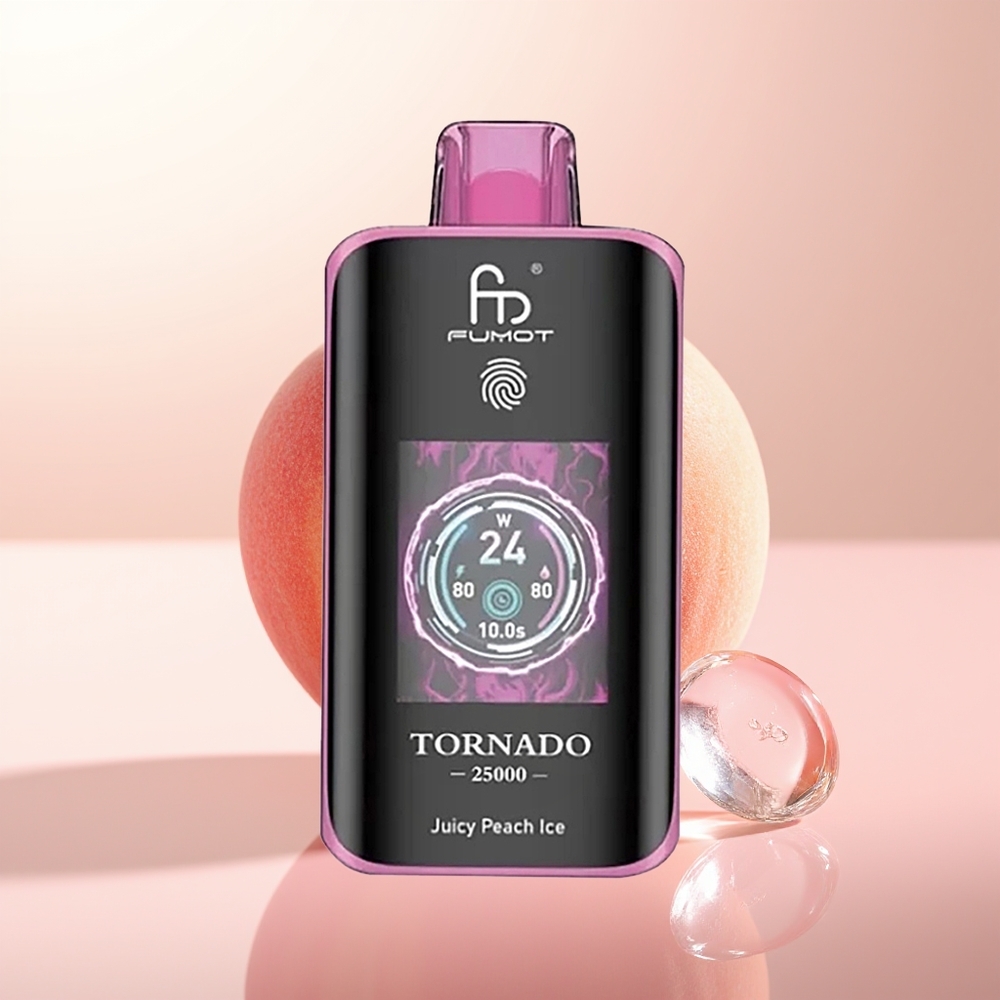 Fumot Tornado 25000 Puffs Melocotón Jugoso Hielo Pantalla HD Batería Recargable