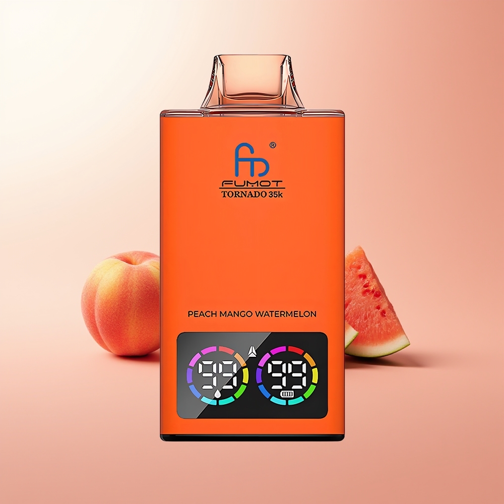 Fumot Tornado 35000 Puffs Agua de Melocotón Mango Sandía con Bobina Doble y Luz RGB Variable