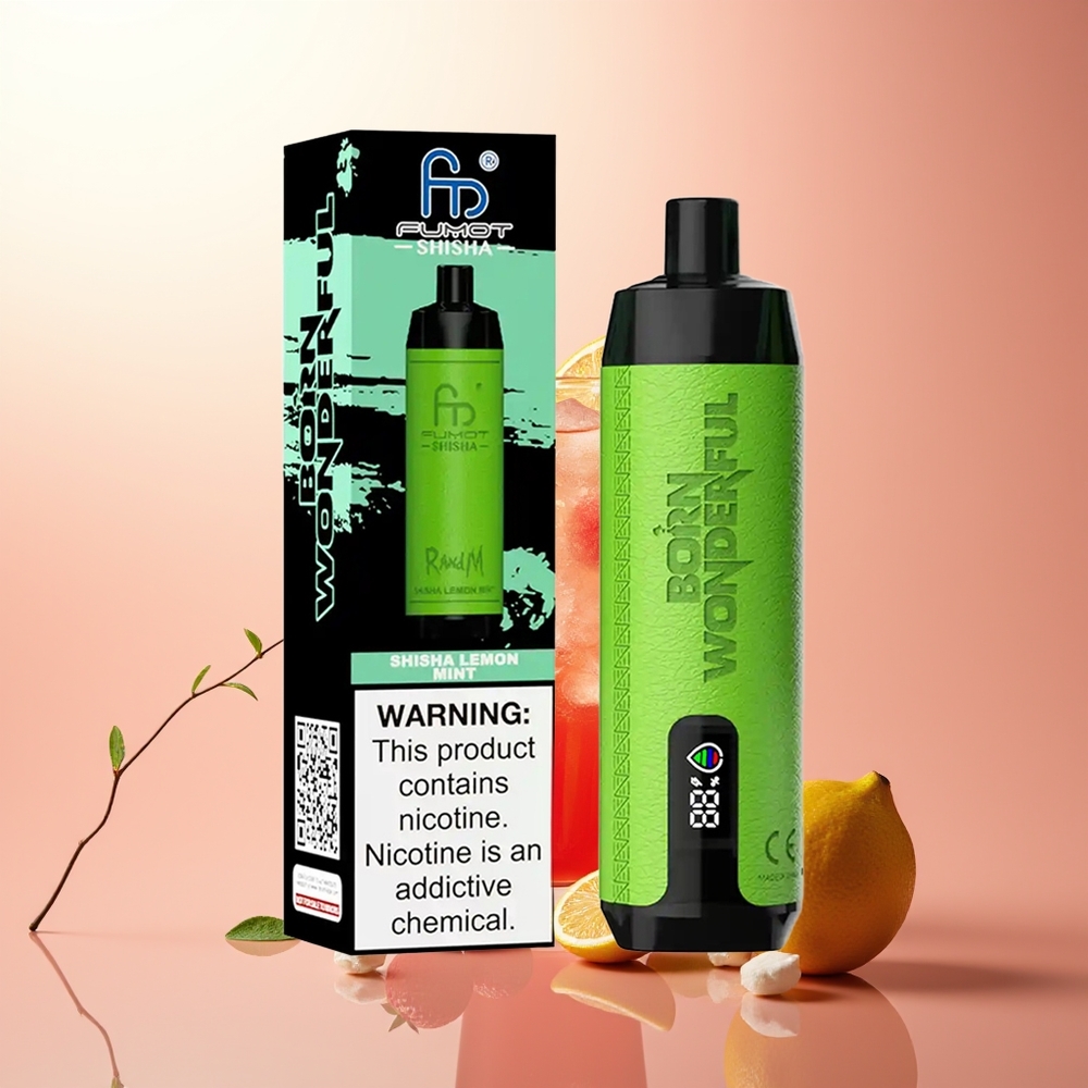 RandM Fumot Shisha 10000 Puffs Limón Menta Shisha con Indicador LED y Batería 850 mAh
