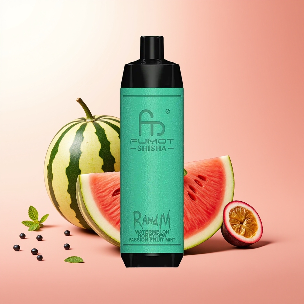 RandM Fumot Shisha 10000 Puffs Sandía Melón Verde Pasión Menta Tipo-C 0.6ohm