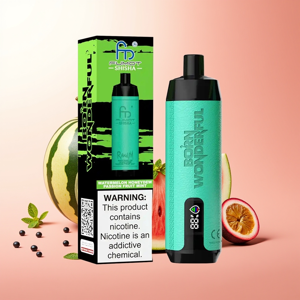 RandM Fumot Shisha 10000 Puffs Sandía Melón Verde Pasión Menta Tipo-C 0.6ohm