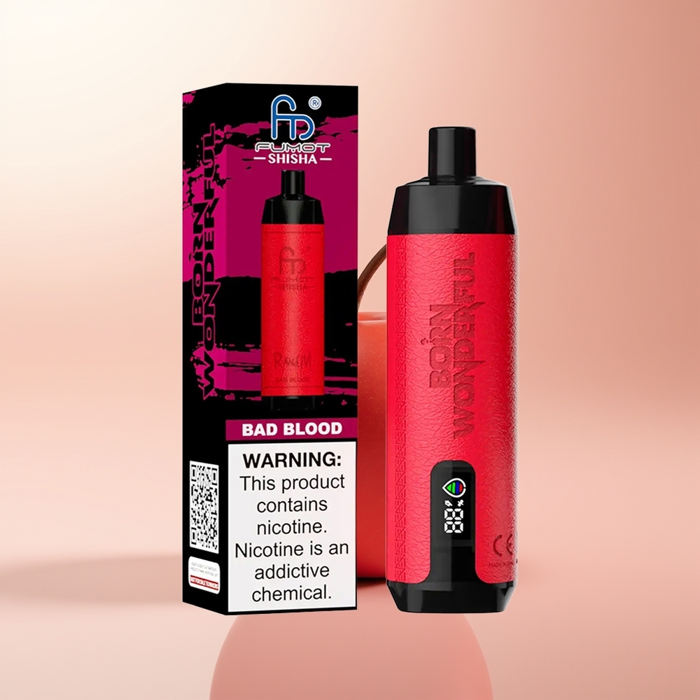 RandM Fumot Shisha 10000 Puffs Sangre Mala LED Tipo-C
