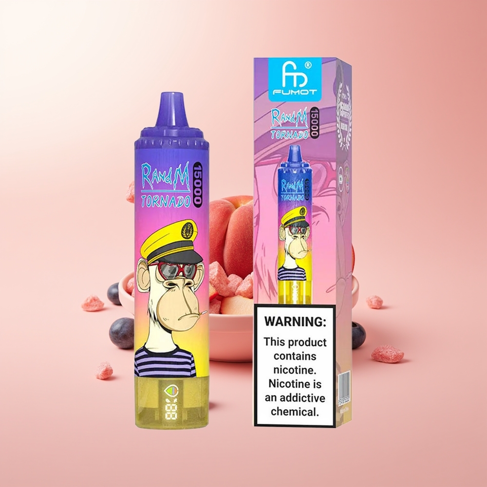 RandM Fumot Tornado 15000 Puffs Caramelo de Durazno y Arándano con Pantalla LCD y Carga Tipo-C