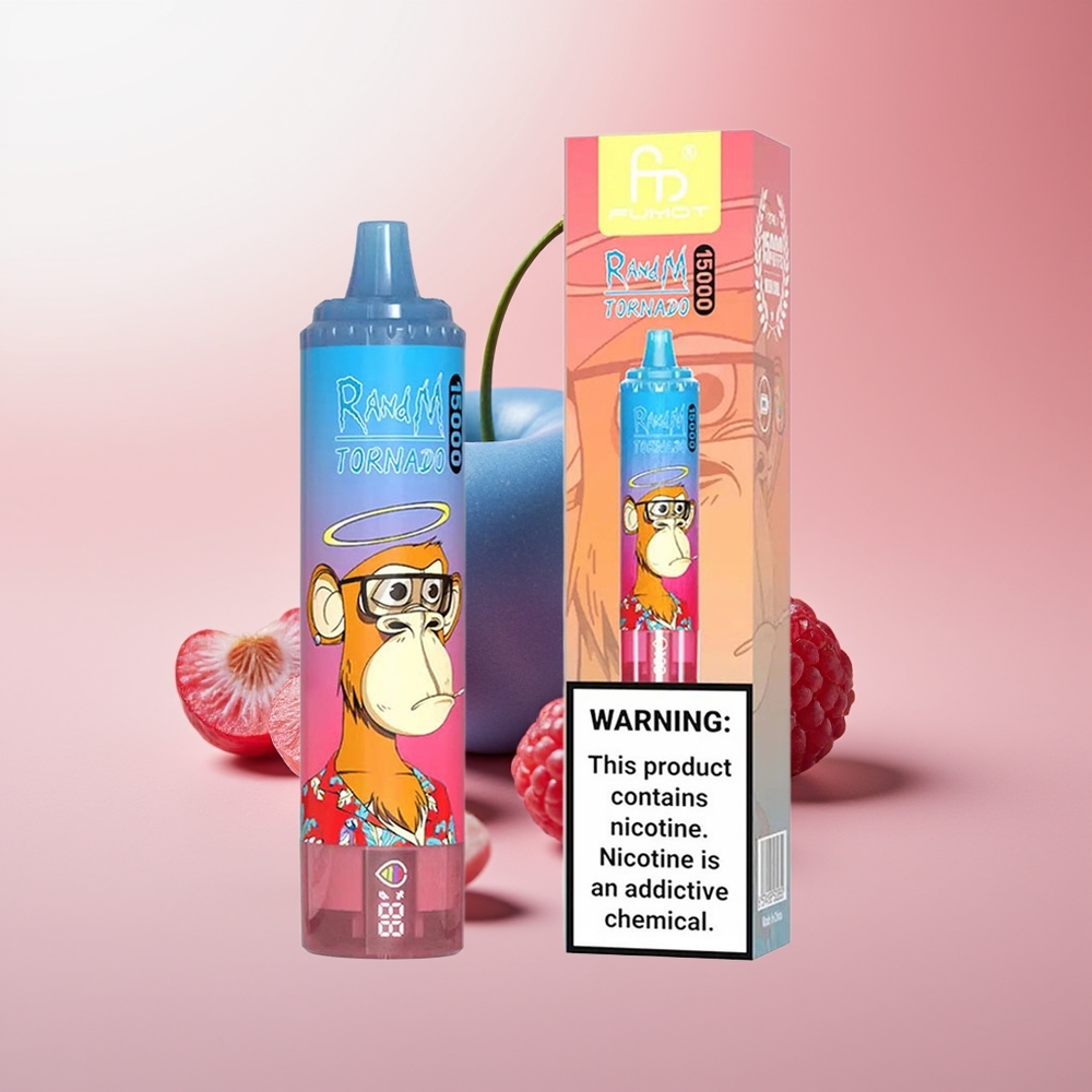RandM Fumot Tornado 15000 Puffs Cereza Frambuesa Azul con Pantalla LCD y Carga Tipo-C