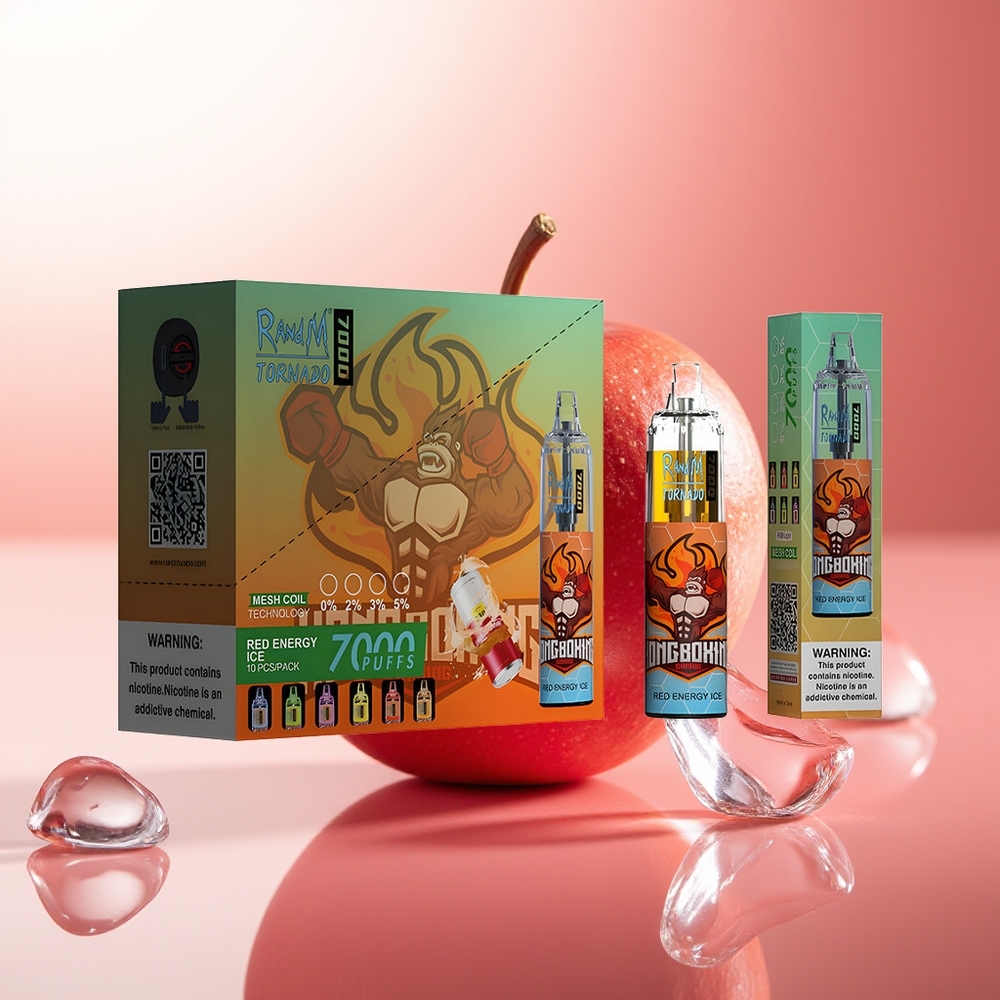 RandM Fumot Tornado 7000 Puffs Energía Roja Hielo Tipo-C Aire Ajustable