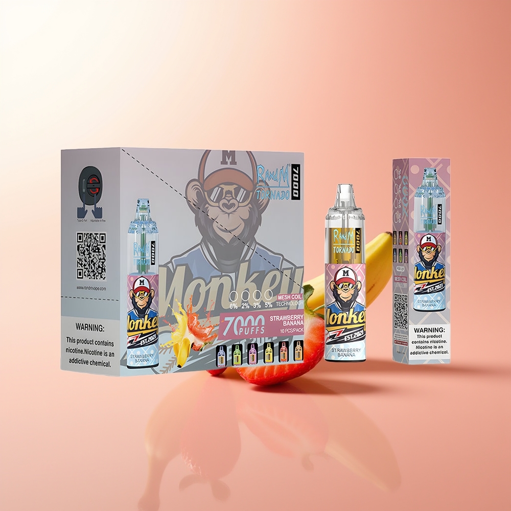 RandM Fumot Tornado 7000 Puffs Fresa Plátano Ajuste de Aire Tipo-C