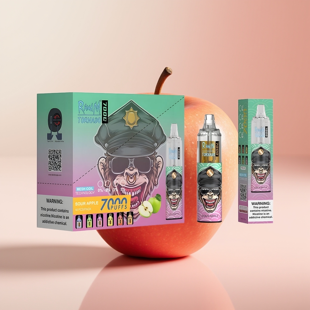 RandM Fumot Tornado 7000 Puffs Manzana Ácida Tipo-C Ajuste de Aire