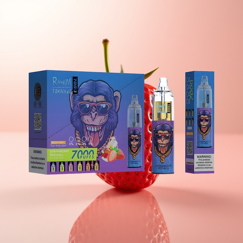RandM Fumot Tornado 7000 Puffs ToroRojo Fresa 14ML Tipo-C