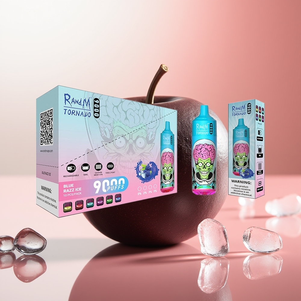 RandM Fumot Tornado 9000 Puffs Dragón Negro Hielo 18 mL Pantalla RGB