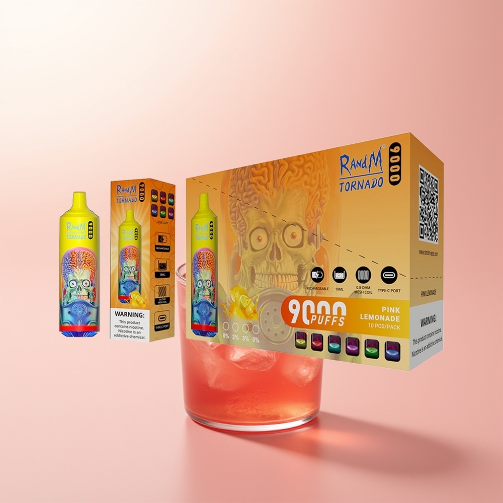 RandM Fumot Tornado 9000 Puffs Limonada Rosada con Malla y Pantalla RGB