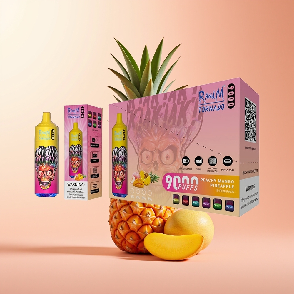 RandM Fumot Tornado 9000 Puffs Mango Piña Dulce con Pantalla RGB y Bobina de Malla
