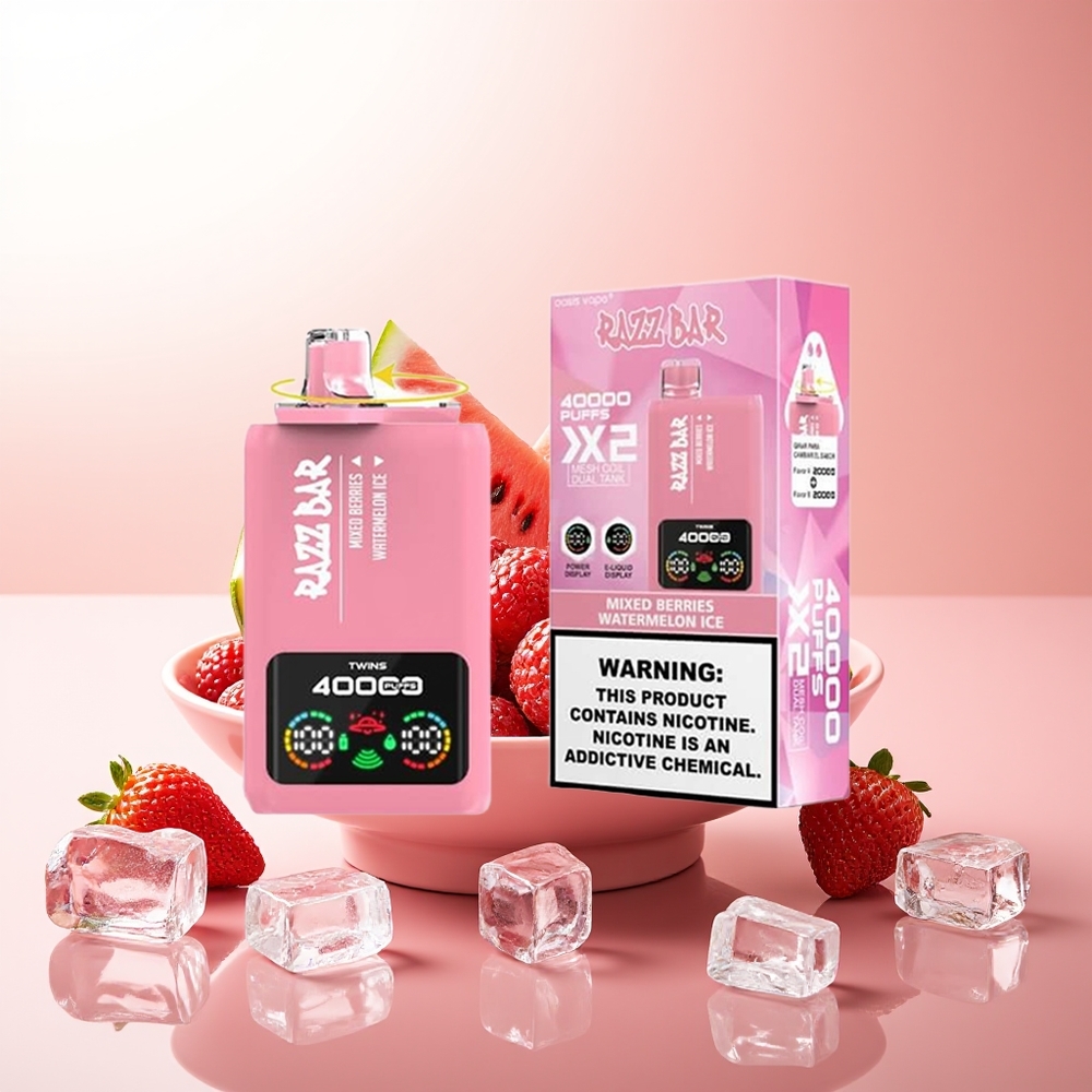 Razz Bar 40000 Puffs Bayas Mixtas - Sandía Helada con Pantalla de Potencia y Doble Bobina Mesh 1.0Ohm
