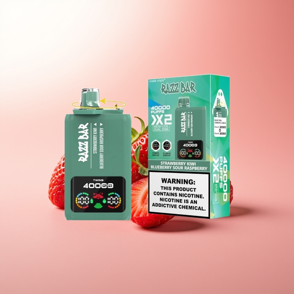 Razz Bar 40000 Puffs Fresa Kiwi - Arándano Frambuesa Ácida con Pantalla de Potencia y Bobina Doble Malla 1.0Ohm