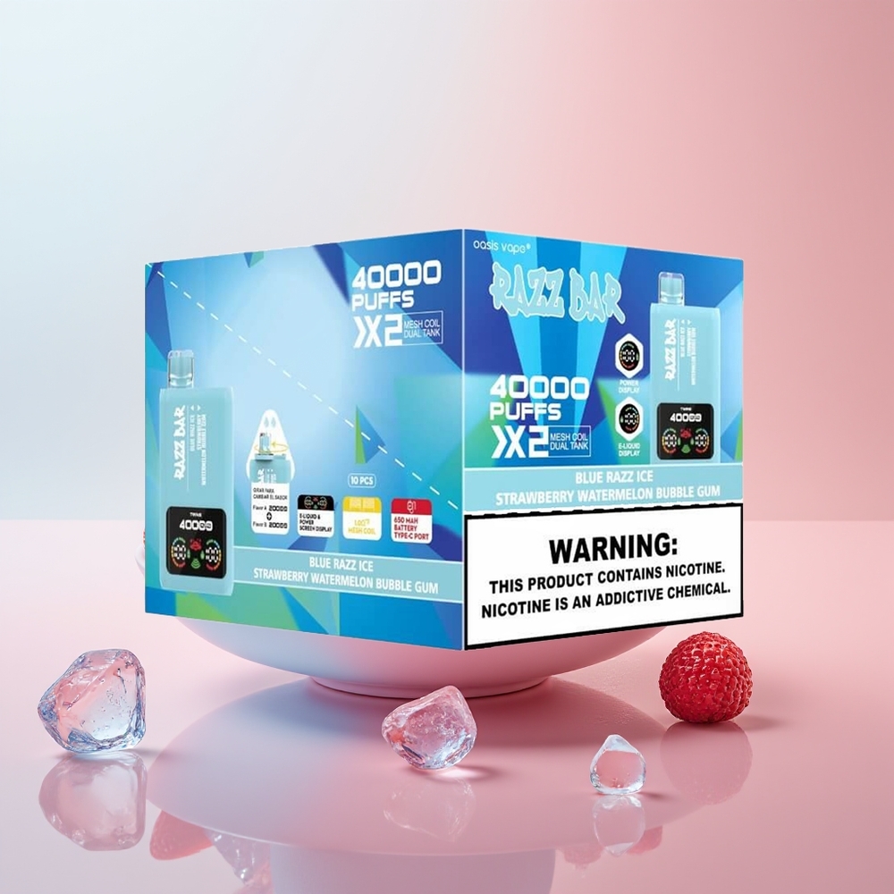Razz Bar 40000 Puffs Fresa Sandía Azul Helada Chicle con Pantalla de Potencia y Batería de 650 mAh