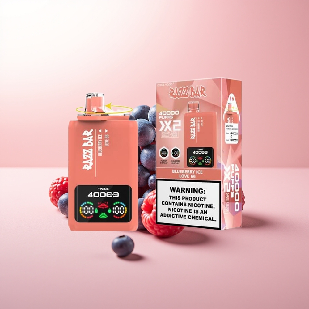 Razz Bar 40000 Puffs Helado de Arándano - Amor 66 con Pantalla de Potencia y Doble Bobina Mesh 1.0Ohm