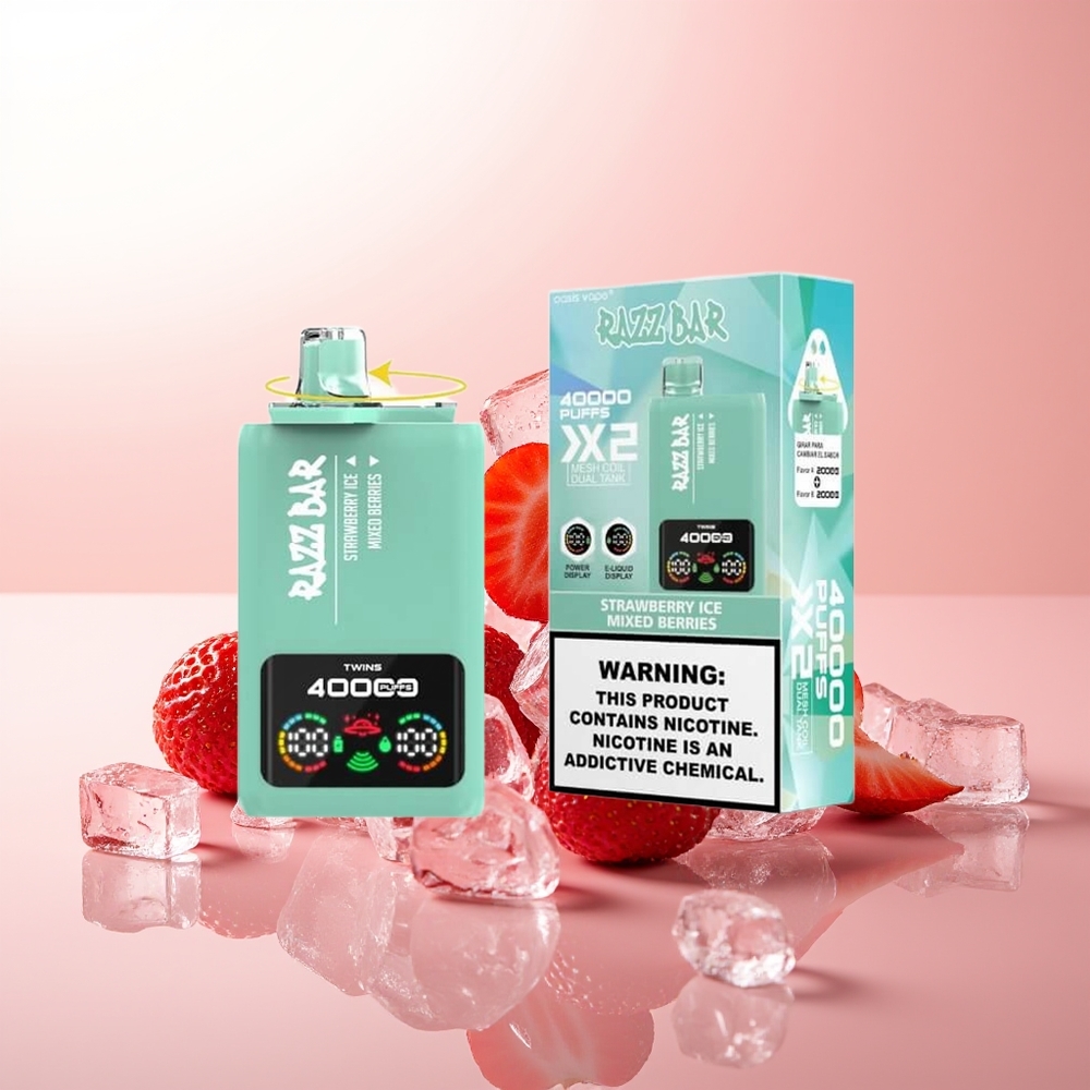 Razz Bar 40000 Puffs Helado de Fresa y Frutas Mixtas con Pantalla de Potencia y Bobina Doble de Malla