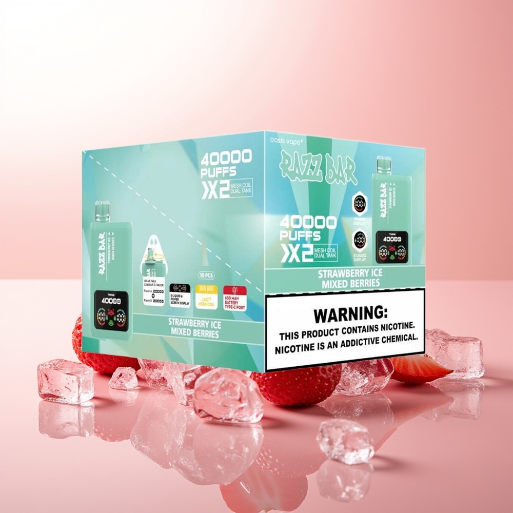 Razz Bar 40000 Puffs Helado de Fresa y Frutas Mixtas con Pantalla de Potencia y Bobina Doble de Malla