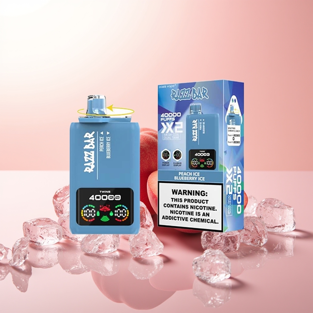 Razz Bar 40000 Puffs Melocotón Helado - Arándano Helado con Pantalla de Potencia y Batería 650mAh