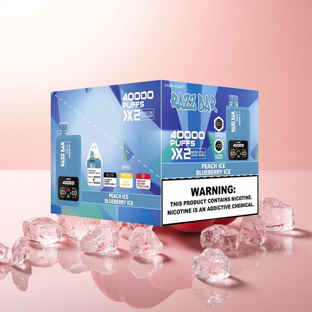 Razz Bar 40000 Puffs Melocotón Helado - Arándano Helado con Pantalla de Potencia y Batería 650mAh