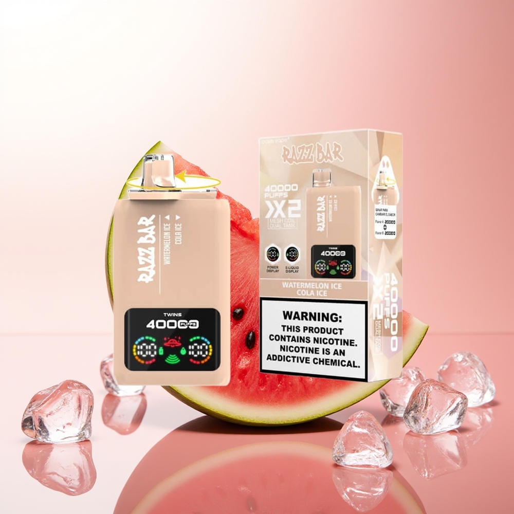 Razz Bar 40000 Puffs Sandía Helada - Cola Helada con Pantalla de Potencia y Bobina Doble Malla 1.0Ohm