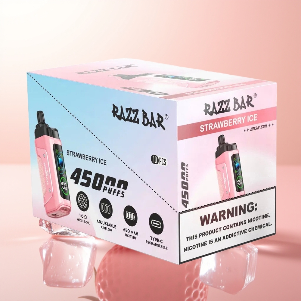Razz Bar 45000 Puffs Fresa Helada con Coil de Malla 1.0 Ohm y Flujo de Aire Ajustable