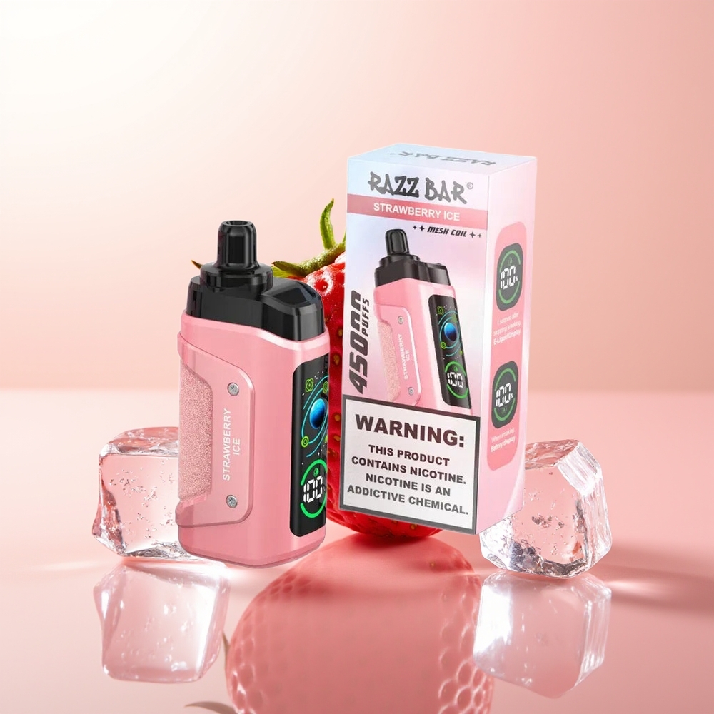 Razz Bar 45000 Puffs Fresa Helada con Coil de Malla 1.0 Ohm y Flujo de Aire Ajustable