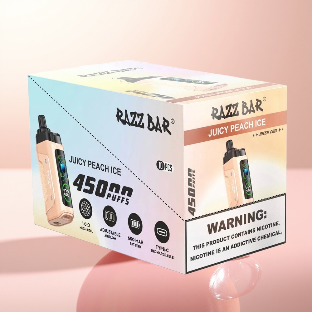 Razz Bar 45000 Puffs Melocotón Jugoso Hielo con Bobina Malla y Resistencia Ajustable